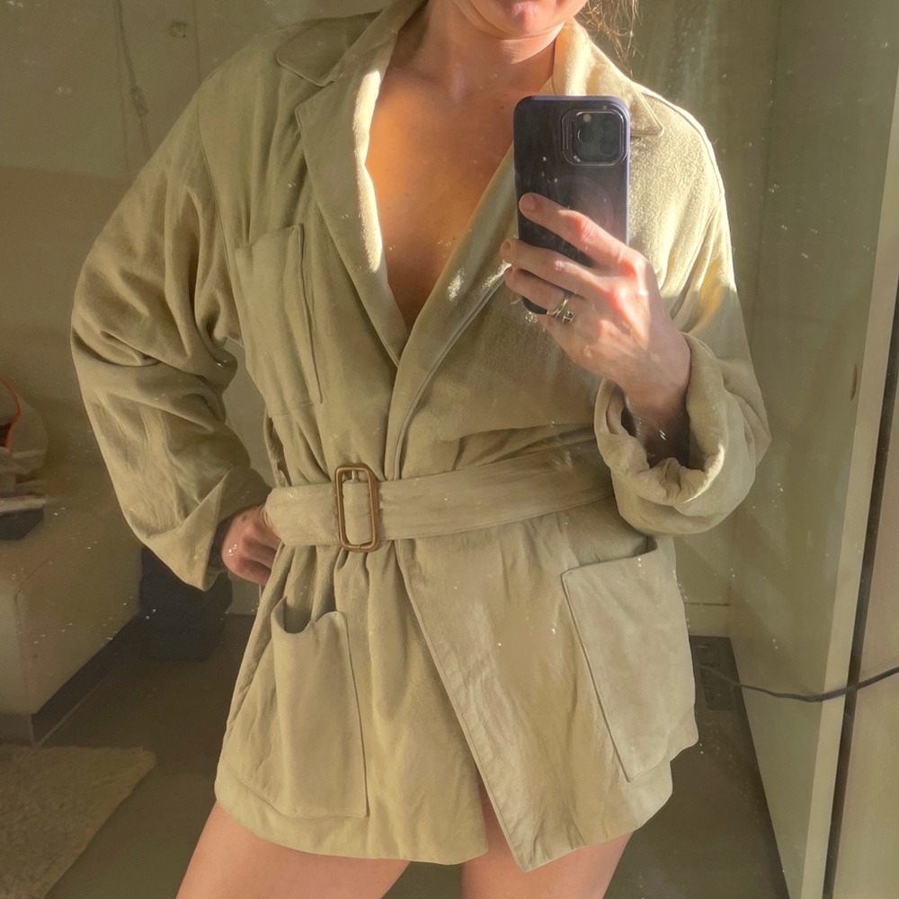 Calvin Klein Essentials Vintage belted Beige Suede Jacket